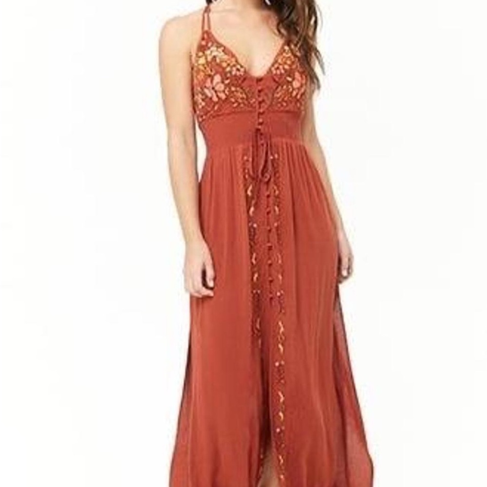 Forever 21 Embroidered Halter Maxi Dress